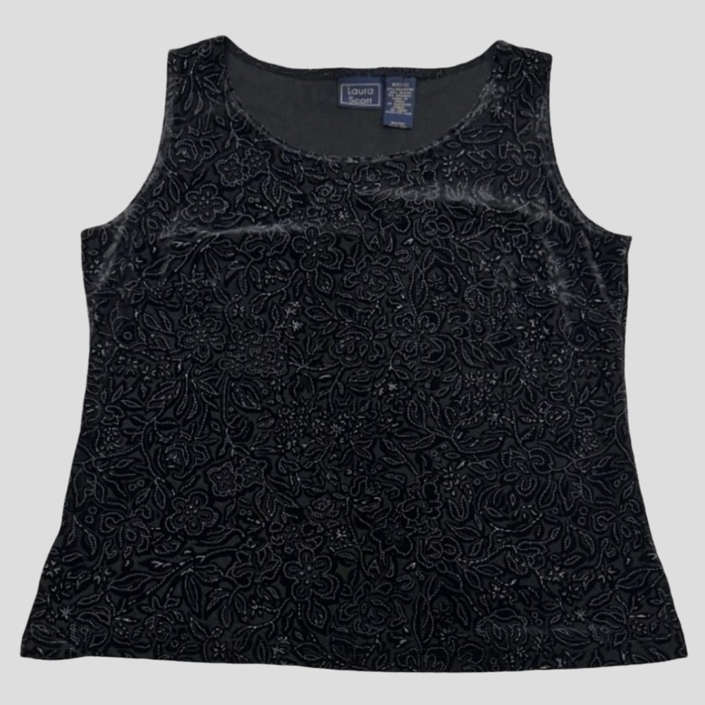 Laura Scott Womens Plus Size Black Floral Tank Top Velvet Size 20/22W
